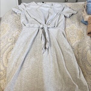 Express Heather Gray Tie-Front Midi Dress